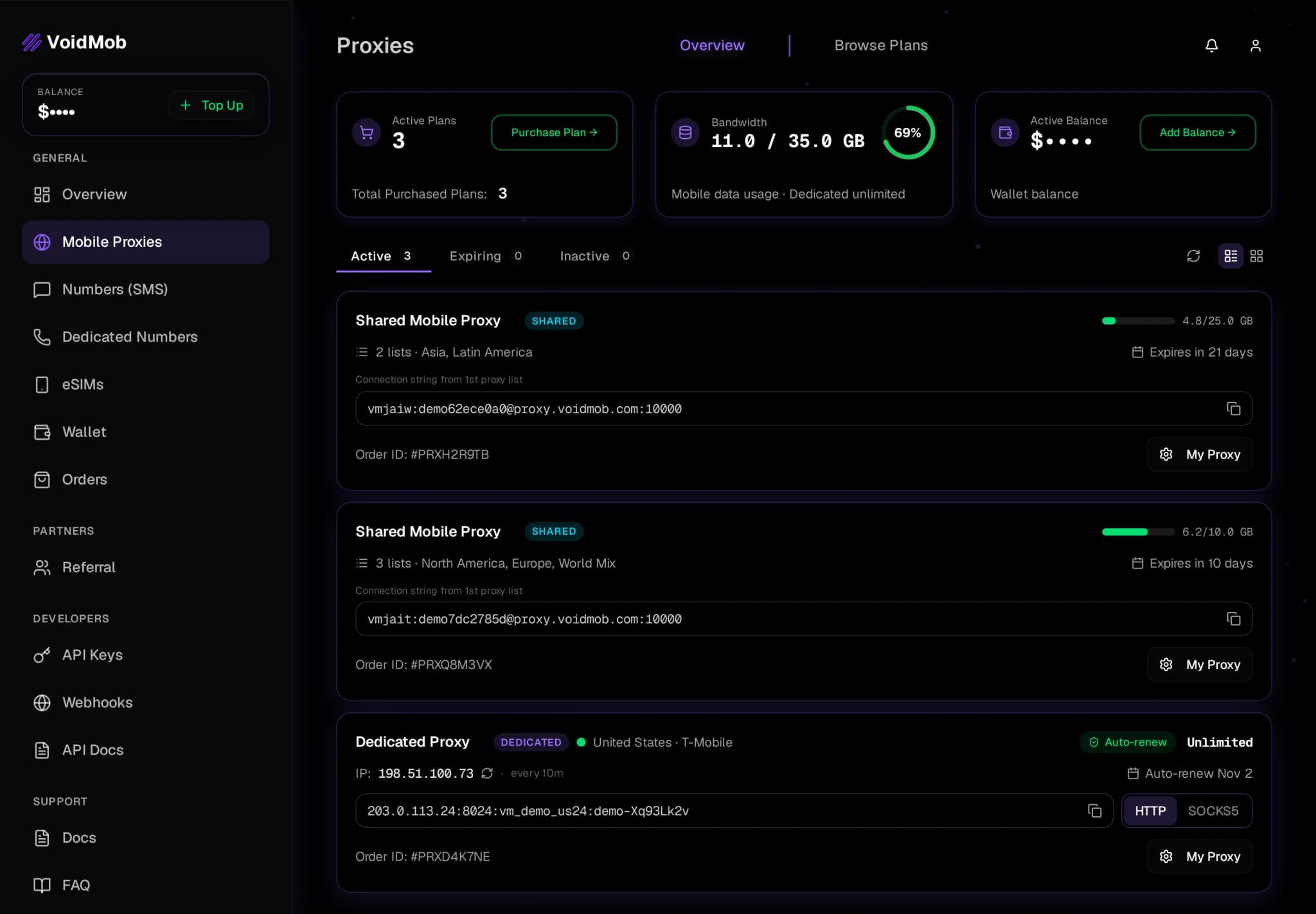 VoidMob Dashboard - Mobile Proxy Management